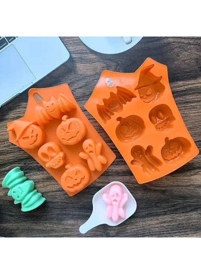 Tangerine 6 Cavity Halloween Bat Pumpkin Skull Silicone Mold For Chocolate Cake Jelly Soap DIY - Image 1